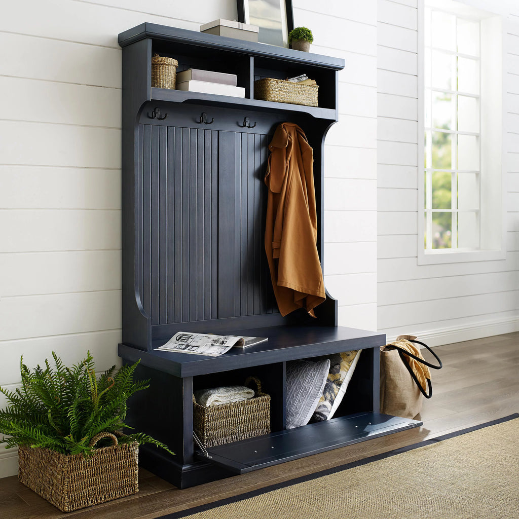 Crosley Furniture Seaside Wood 4 Hook Hall Tree, Distressed Navy K331