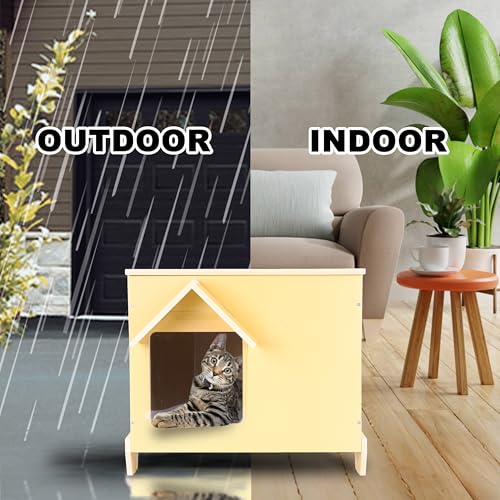 Outdoor Cat House Wooden Feral Cat Shelter with Escape Door L75941