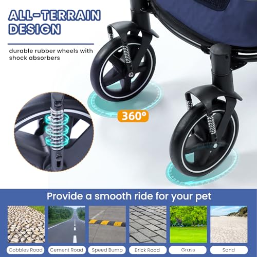 Dog Stroller for Large Dogs Up to 80 lbs, Foldable with Ramp, Navy Blue G161706