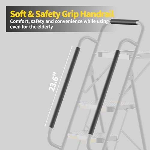 KINGRACK 6 Step Ladder with Tool Platform, Folding Steel Handrails S51168