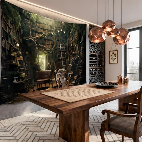 QGHOT Medieval Bookshelf Tapestry Vintage Library Wall Hanging P36533