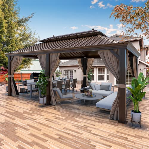 YOLENY 10' x 12' Hardtop Gazebo with Galvanized Steel Double Roof, Netting and Curtains Y84317