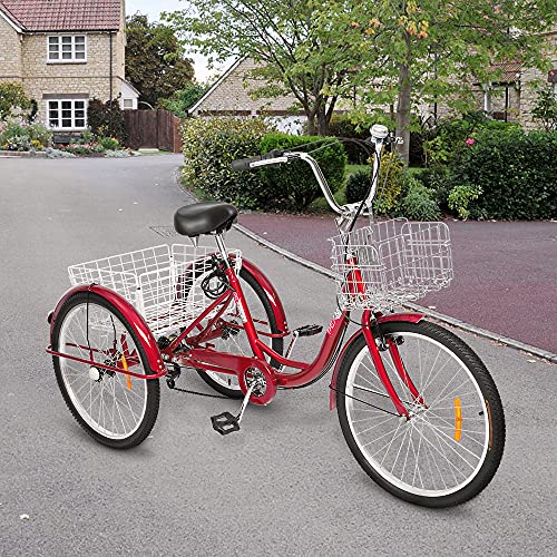 PEXMOR Adult Tricycle 7 Speed, 24/26 Inch 3 Wheel Bike with Baskets V3858