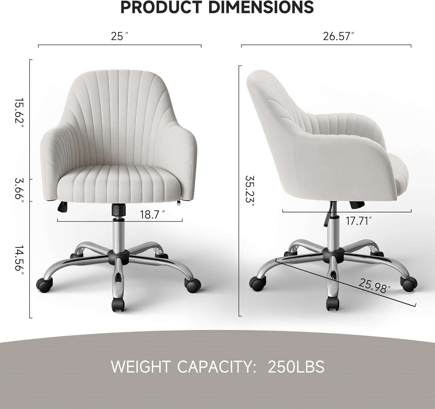 Warmiehomy Upholstered Velvet Office Chair with Armrests, Beige Q129488