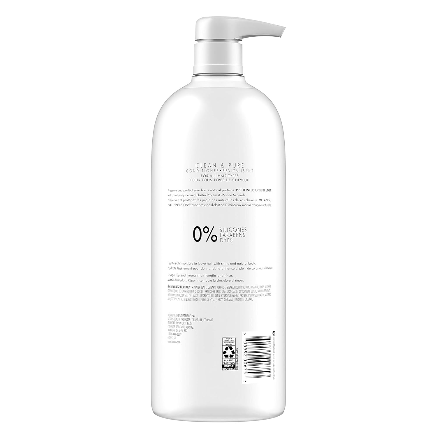 Nexxus Clean and Pure Conditioner, ProteinFusion, Paraben Free, 33.8 oz B669