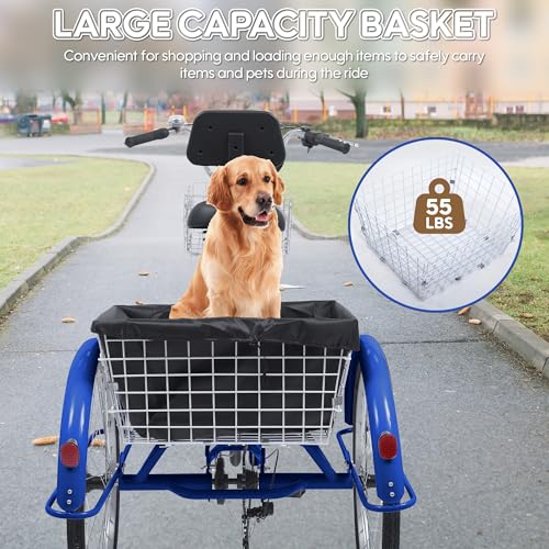 26 Inch 7 Speed Adult Tricycle, 3 Wheel Beach Cruiser Bike with Backrest and Baskets V183109
