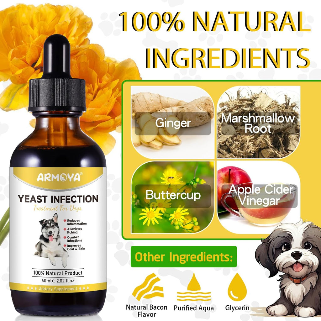 Natural Yeast Infection Treatment for Dogs - Ear Infection & Itch Relief, 2 fl oz G3924