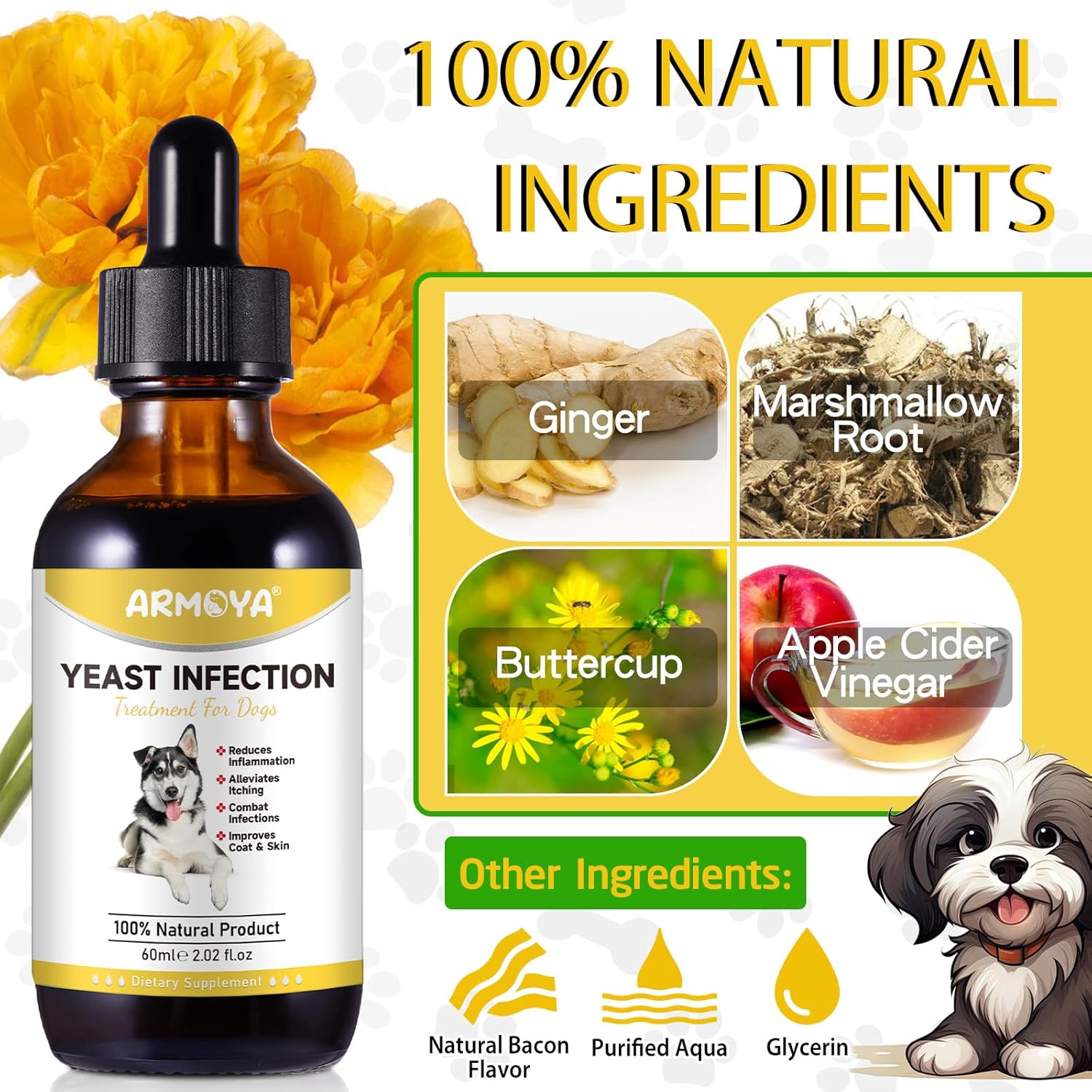 Natural Yeast Infection Treatment for Dogs - Ear Infection & Itch Relief, 2 fl oz G3924