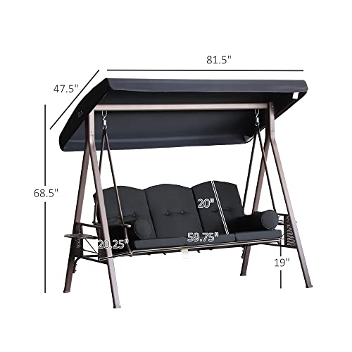 Outsunny 3-Seat Patio Swing Chair with Adjustable Canopy, Brown U4460