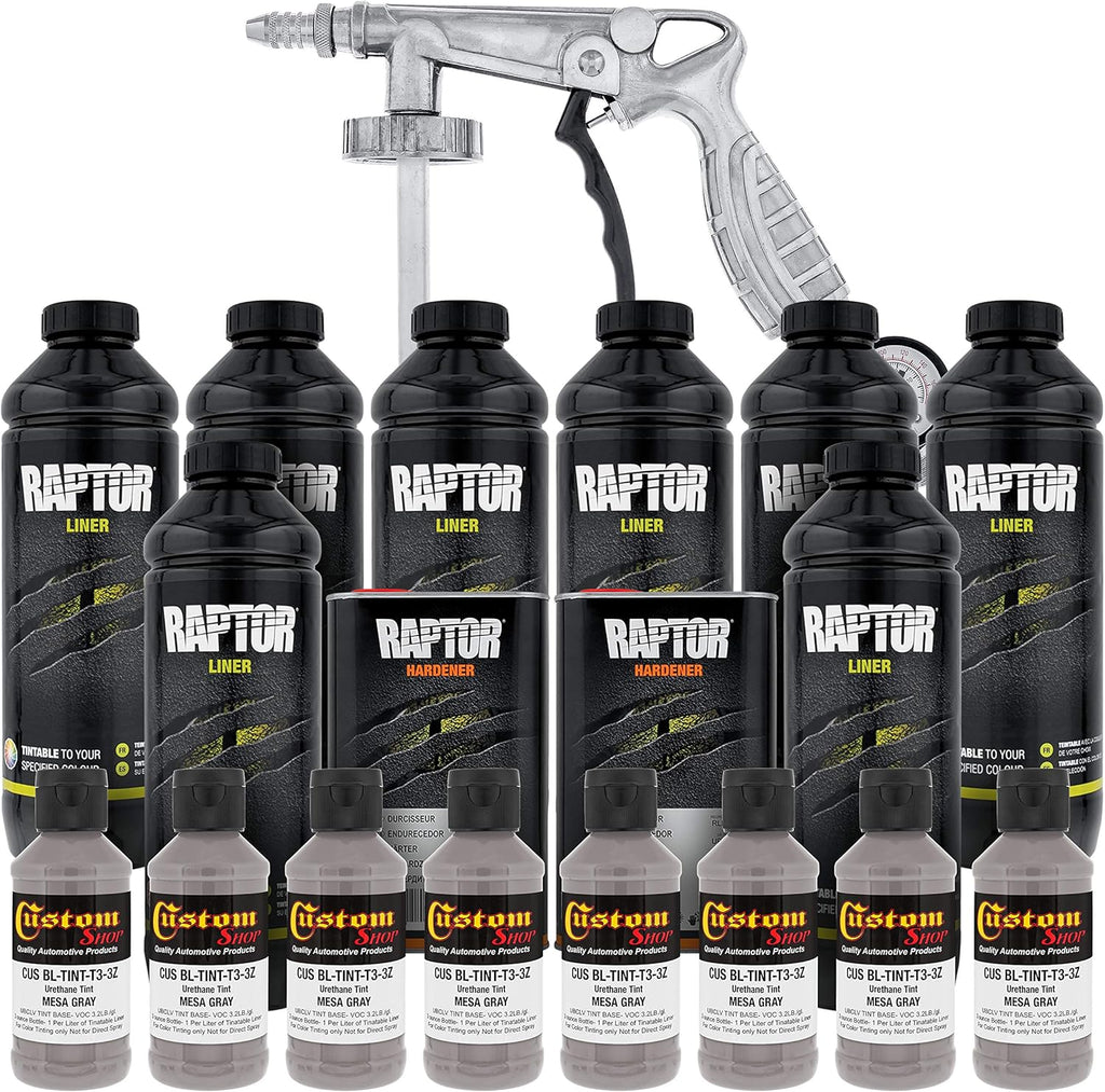 U-Pol Raptor Mesa Gray Urethane Spray-On Truck Bed Liner Kit with Spray Gun, 8 Liters M41786