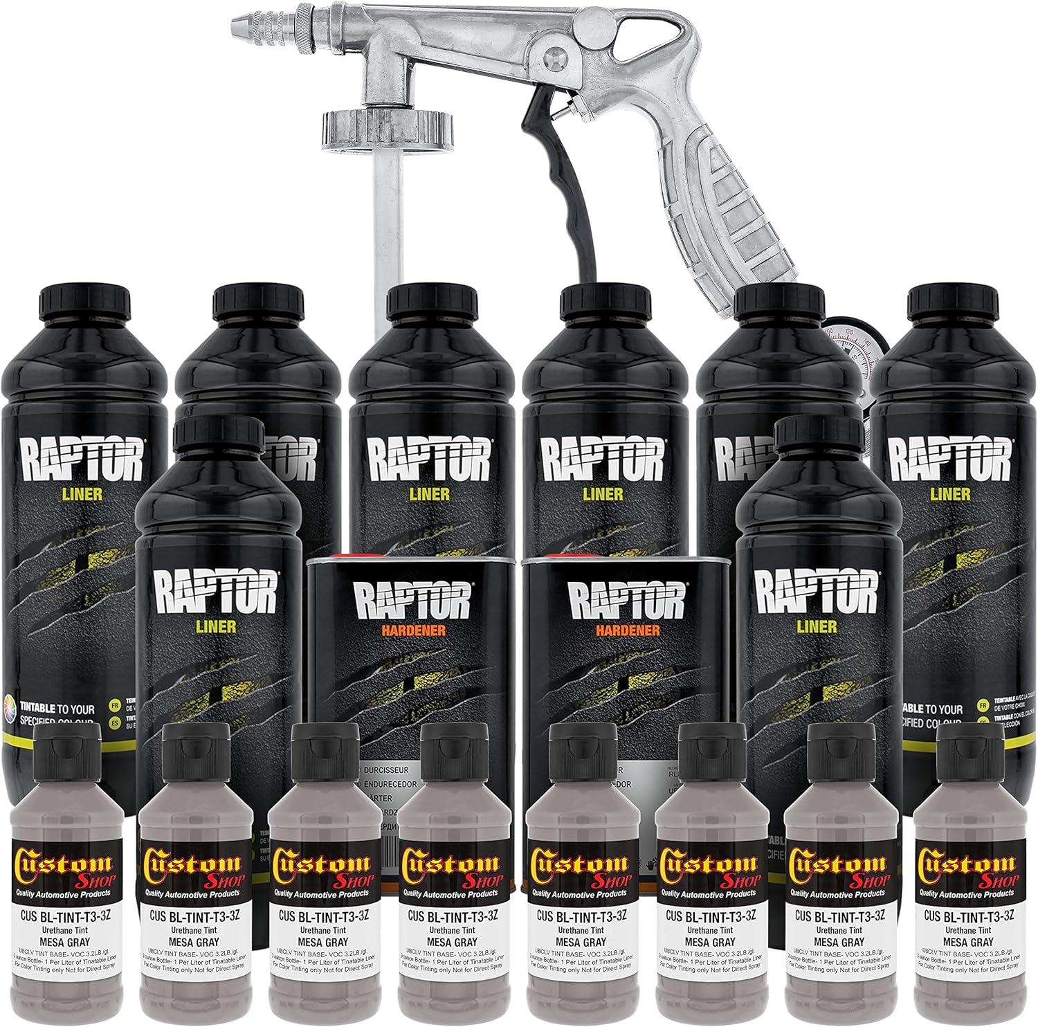 U-Pol Raptor Mesa Gray Urethane Spray-On Truck Bed Liner Kit with Spray Gun, 8 Liters M41786