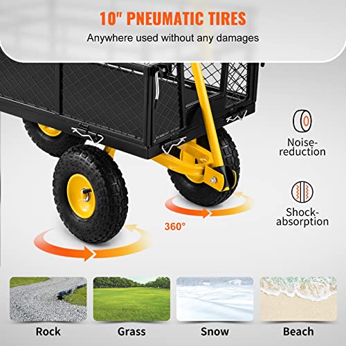 VEVOR 900 Lbs Heavy Duty Steel Garden Cart with 10" Tires and Removable Sides J262