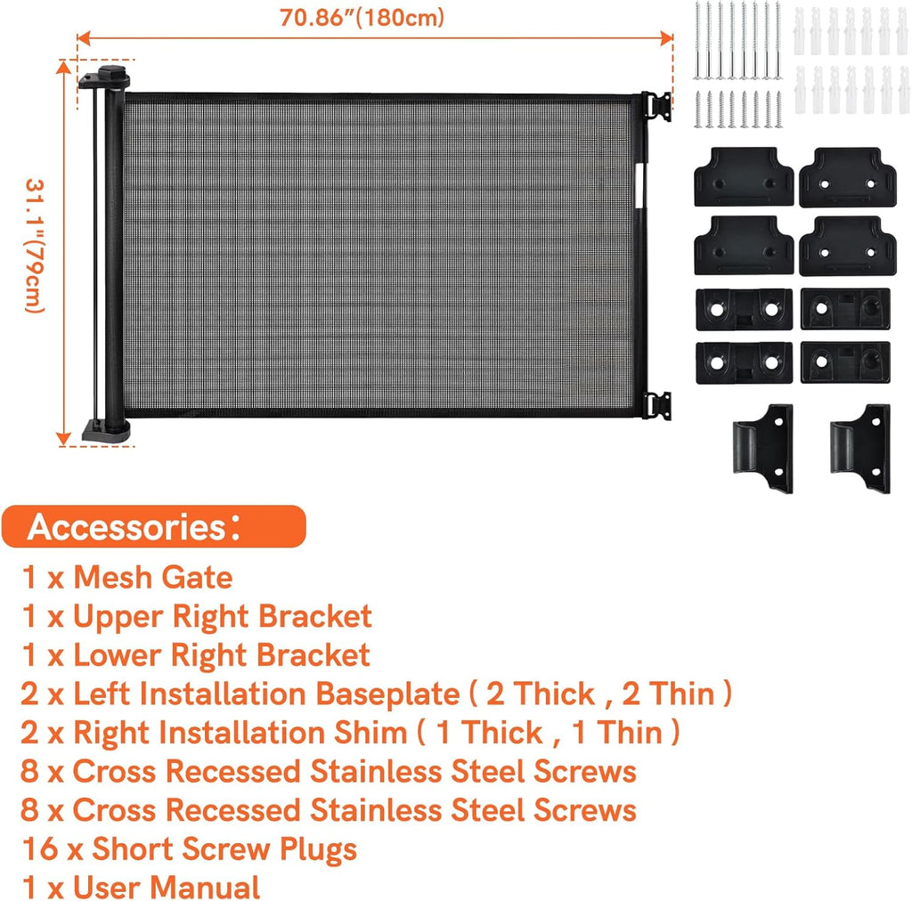 Extra-Wide Retractable Baby & Pet Gate, 31" Tall, Black G29639