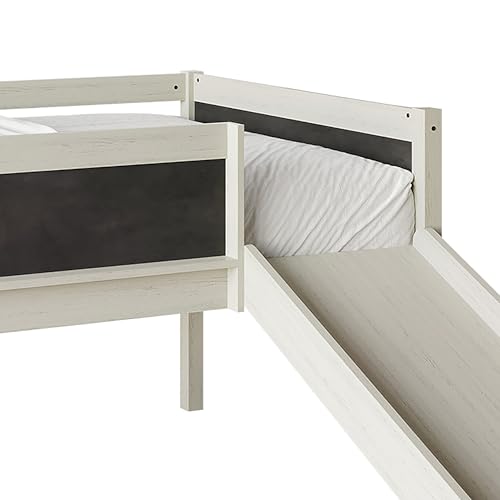 Antique Gray Wood Twin Loft Bed with Slide and Ladder for Kids A324