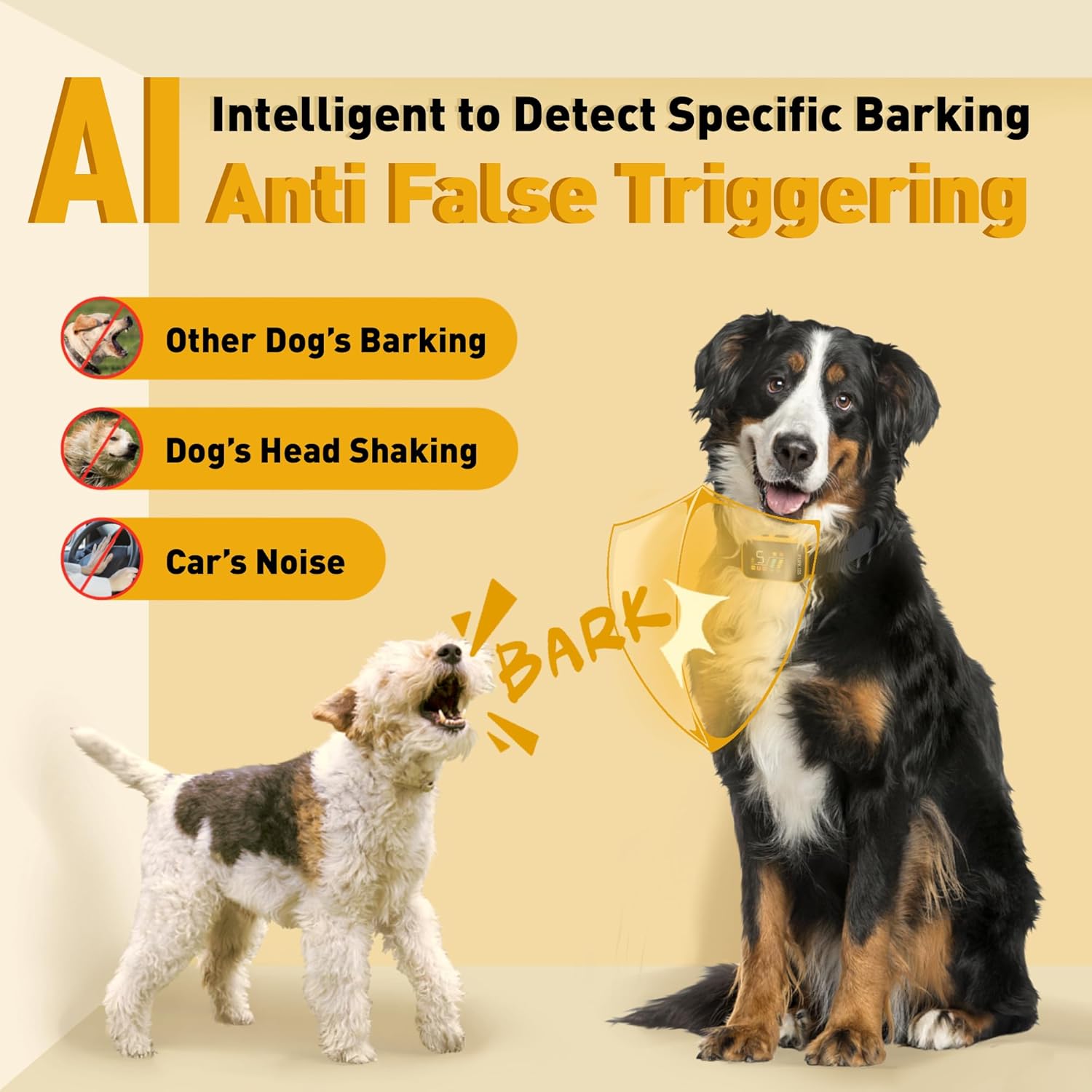 AI Dog Bark Collar for Small Dogs, No Shock, IPX7 Waterproof Rechargeable F7398