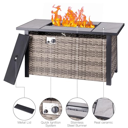 30" Propane Fire Pit Table with Ceramic Top, 50000 BTU, Outdoor Gas Firepit with Lid & Glass Rock Y964