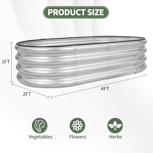 1MORE Galvanized Raised Garden Bed 4x2x1.4ft Metal Planter Box Outdoor D509