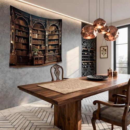 QGHOT Medieval Bookshelf Tapestry Vintage Library Wall Hanging P36533