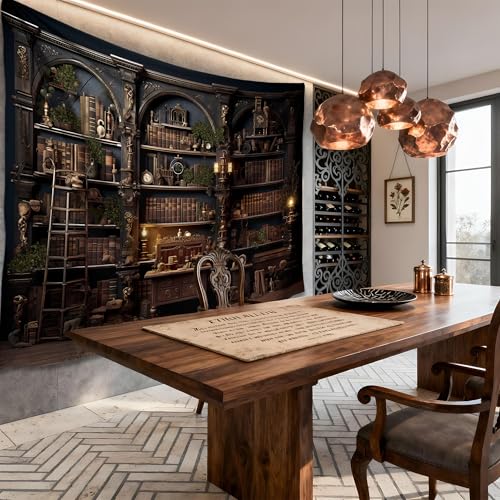 QGHOT Medieval Bookshelf Tapestry Vintage Library Wall Hanging P36533