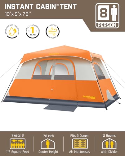 Fanttik Outdoor Camping Tent 4/6/8/10 Person Instant Cabin with Rainfly & Carry Bag G367