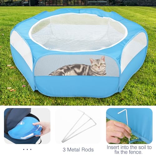 Pawaboo Small Animals Playpen, Waterproof Pet Cage Tent with Zippered Cover, Portable Outdoor Yard Fence, Green C9530