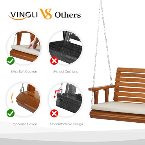 VINGLI Heavy Duty 880 LBS Patio Wooden Porch Swing with Extra Cushion, 5 FT Y211