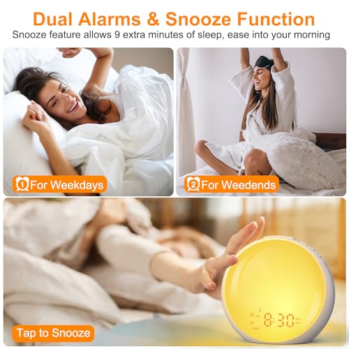 Sunrise Alarm Clock with Wake Up Light, Dual Alarms, FM Radio E557
