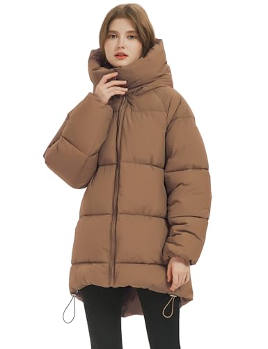 PEHMEA Women Mid-Length Puffer Hooded Jacket Winter Padded Coat V3832