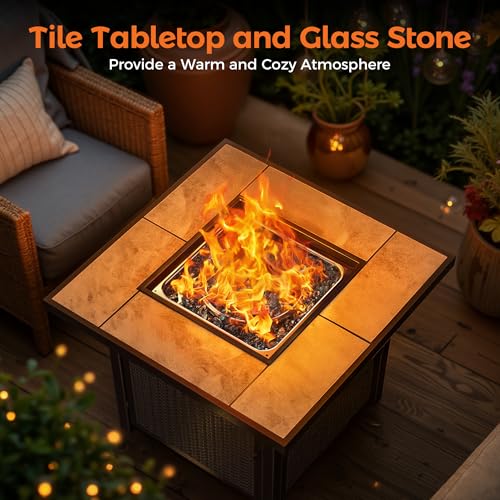 BALI OUTDOORS 50000 BTU Propane Fire Pit Table, 30 in Square Outdoor Firepit U6462
