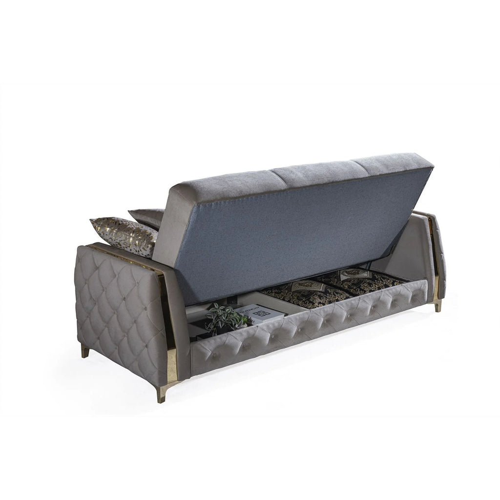 Lust Modern Sofa with Wood Frame and Under-Seat Storage, Taupe Q61227