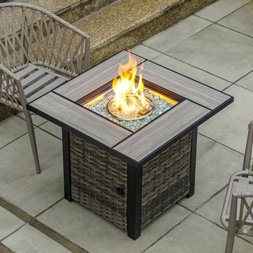 30" Propane Fire Pit Table with Ceramic Top, 50000 BTU, Outdoor Gas Firepit with Lid & Glass Rock Y964