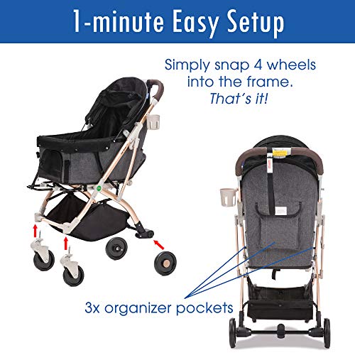 Pet Rover Lite Premium Light-Weight Pet Stroller with Aluminum Frame for Small & Medium Pets S333986