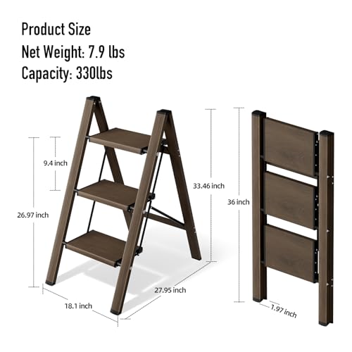 2 Step Lightweight Aluminum Folding Ladder with Anti-Slip Pedals, 330 lbs Capacity D5199