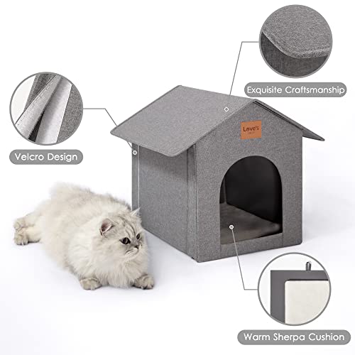 Love's cabin Outdoor Cat House Weatherproof Insulated with Removable Soft Cushion Grey K971