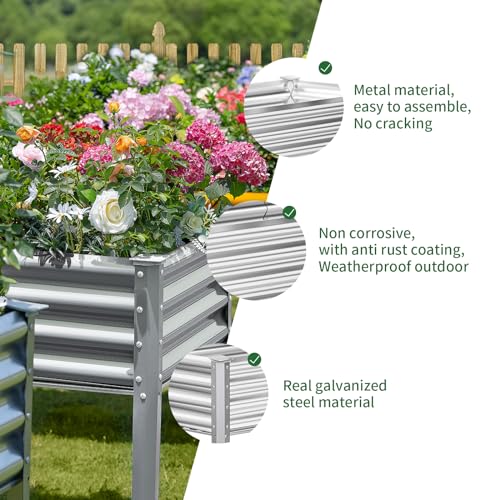 Land Guard Galvanized Raised Garden Bed with Legs, 48×24×32in Metal Elevated Planter Box Z11926