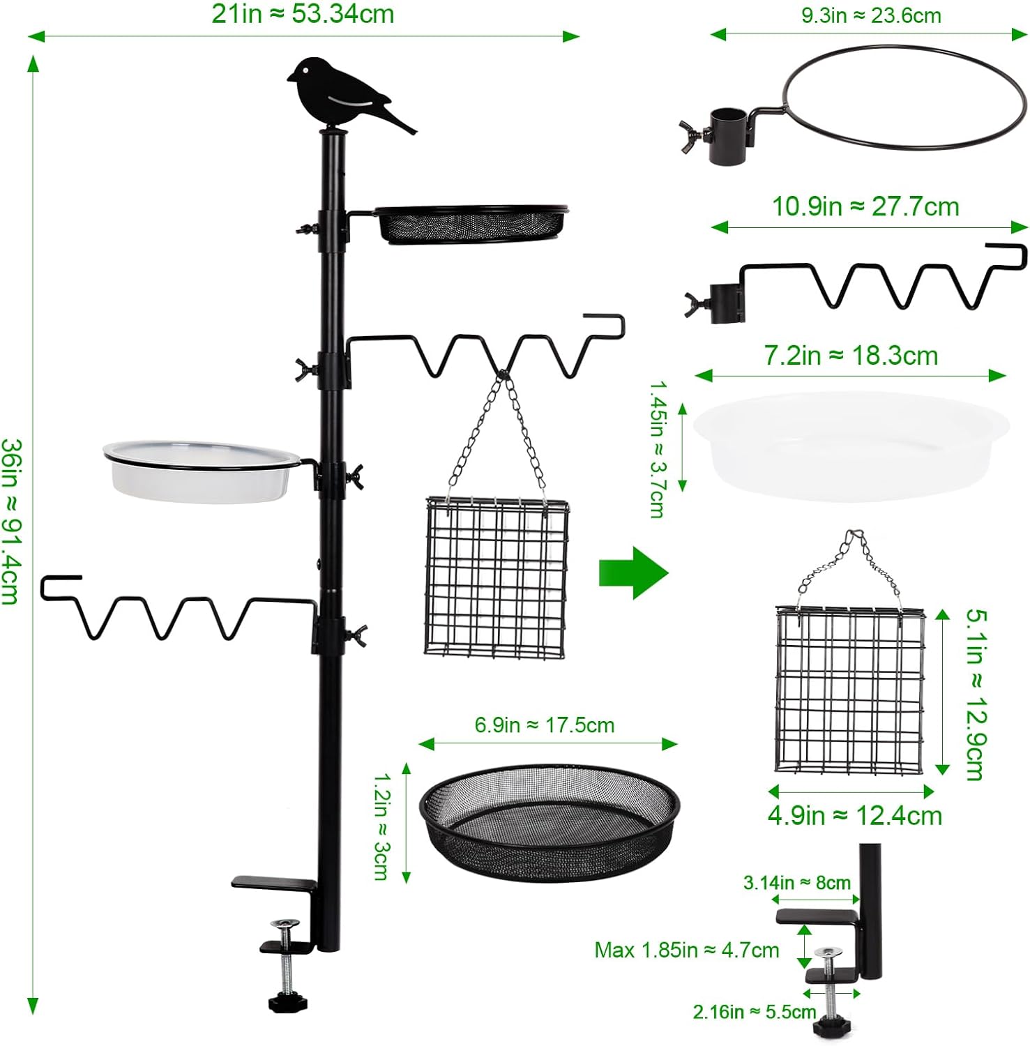 Deck Bird Feeder Station Kit with Steel Hanging Pole, Black A891378