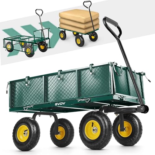 GVDV 660LB Garden Cart with Liner, Heavy Duty Steel Garden Wagon, Folding Utility Wagon with Removable Sides and 10" All-Terrain Wheels