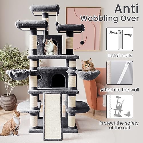 SHA CERLIN 68 Inches Multi-Level Cat Tree with Condo and Scratching Posts, Beige J577621