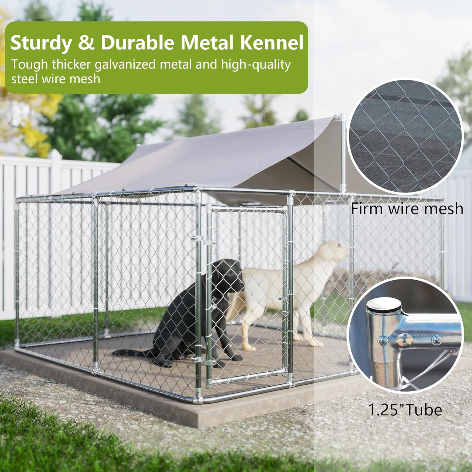 GNIXUU 7.5' x 7.5' Outdoor Dog Kennel with Waterproof UV-Resistant Cover P448079