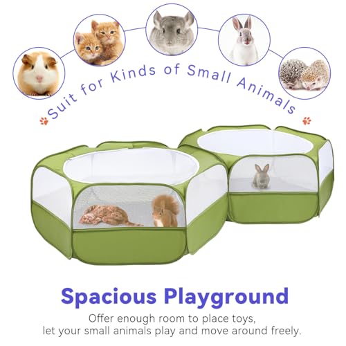 Pawaboo Small Animals Playpen, Waterproof Pet Cage Tent with Zippered Cover, Portable Outdoor Yard Fence, Green C9530