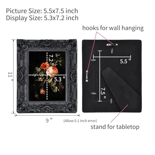 Vintage 8x10 Picture Frame Black Gothic Antique Tabletop Wall Hanging Q4235