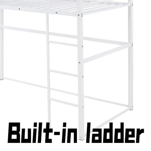 Metal Loft Bed Frame Twin Size with Safety Guard Rails & Built-in Ladder, Black C7852