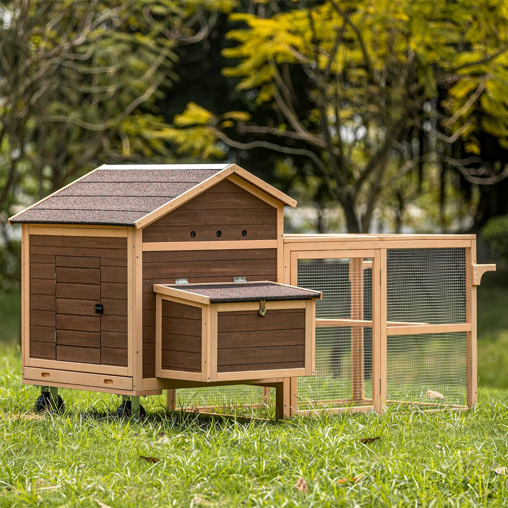 PETSFIT Large Chicken Coop Tractor 81" Hen House for 4-8 Chickens with Nesting Box and Wheels R30358