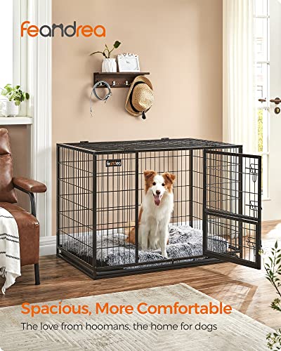 Feandrea Heavy-Duty Dog Crate, Metal Kennel with Removable Tray, Black, L M2432