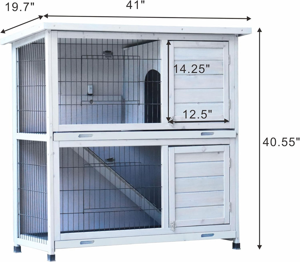 41" 2-Story Weatherproof Rabbit Hutch with Removable Trays G365258