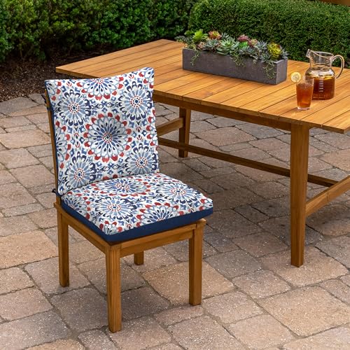 Arden Outdoor Plush Tufted Dining Chair Cushion, 21 x 40, Black Cabana Stripe I23003