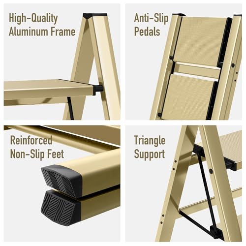 2 Step Lightweight Aluminum Folding Ladder with Anti-Slip Pedals, 330 lbs Capacity D5199