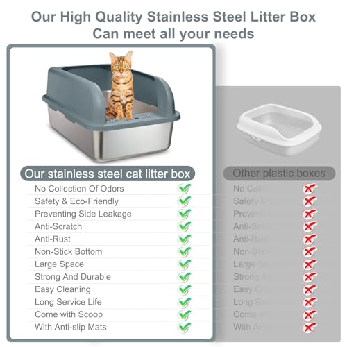 Enclosed Stainless Steel Cat Litter Box XXL with Scoop Q249