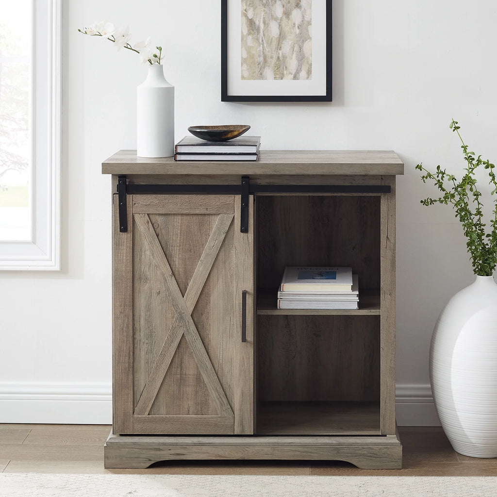 Walker Edison Sliding Barn Door Accent Cabinet, Grey Wash W76819