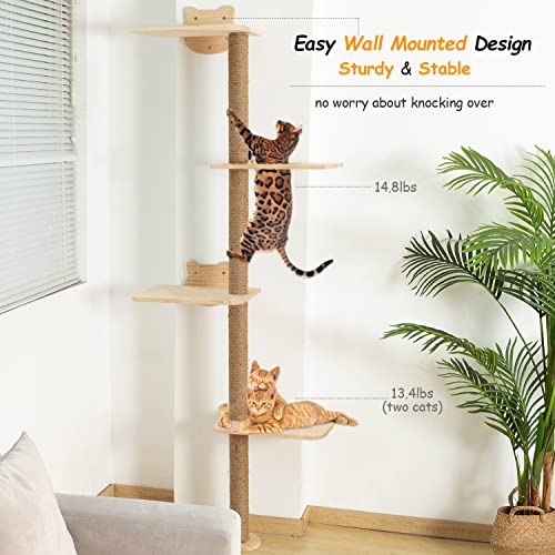 Wall Mounted Cat Tree Tall Scratching Post for Indoor Cats P2727
